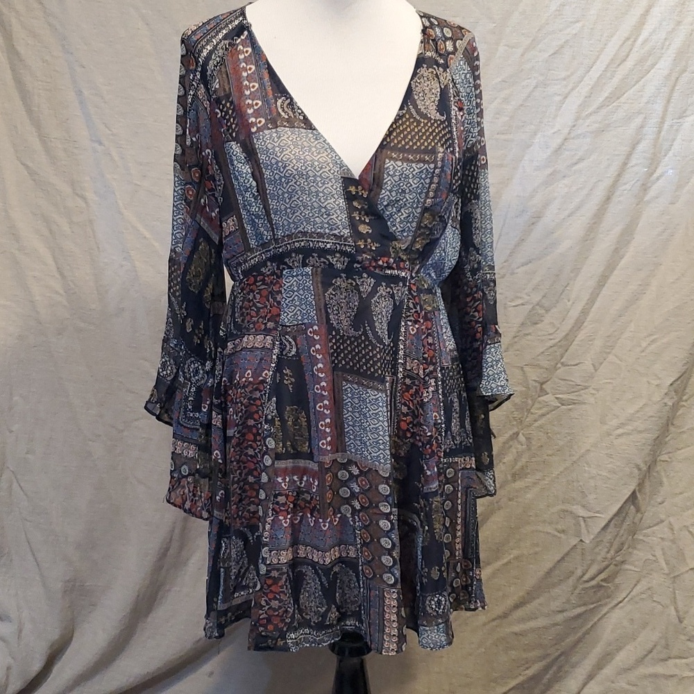 Soprano Fluted Sleeves Boho Midi Sundress SZ LG NWT